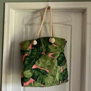 Palm leaf canvas tote bag
